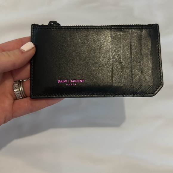 Saint Laurent Zip Card Case in black leather, purple logo, perfect condition! - Picture 3 of 17